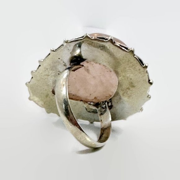 Rose Quartz Ring, Sterling Silver, Big Statement, Size 5 3/4, Vintage Ring, NOS, - Picture 5 of 6